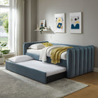Modway Veyla Channel Tufted Performance Velvet Twin Daybed with Trundle - Cadet Blue-Pull-Out Trundle with Casters