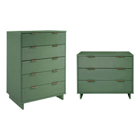 Manhattan Comfort Granville Modern Dresser and Chest Set - Sage Green-Modern-Contemporary with a taste of Glam Bedroom Dresser Set. Includes 1 Chest and 1 Standard Dresser.