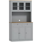 HOMCOM 71" H Pantry Cabinet with Microwave Space and Buffet Hutch - Grey-Eight compartments and two drawers maximize kitchen storage options 