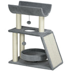 PawHut Small Cat Tree with Perch, Sisal Scratching Posts and Hanging Balls - Light Grey-Multiple-activity design offers various viewpoints for curious cats 