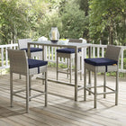 Modway Conduit Outdoor Patio Wicker Rattan Bar Stool - Light Gray Navy - Set of 4-Powder-Coated Aluminum Frame