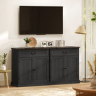 HOMCOM 31.5" L Sideboard Buffet Cabinet - Black Wood Grain-Smooth, quiet drawer glides open with ease for peaceful mornings or relaxed evenings