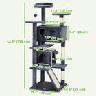 PawHut 54" Cat Tree Tower with Scratching Posts and Condos - Dark Grey-Condos and a bed provide a cozy hideaway for naps 