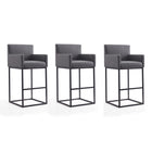 Manhattan Comfort Ambassador 21" Mid-Century Modern Faux Leather Upholstered Bar Stool - Grey and Black - 3 Pack-Mid-Century Modern Barstool with Backseat Perfect for Bar and Kitchen Use. Set of 3