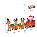 HOMCOM 4.5' Lit Inflatable Santa Claus on Sleigh and Deer Christmas Yard Decoration-Quickly deflates for fast and easy storage 