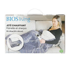 BIOS Living Heated Throw - Flannel and Sherpa - Grey-9’ electric cord