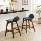 Modway Juno Wood Counter Stool - Navy Fabric - Set of 2-Woven Heathered Fabric