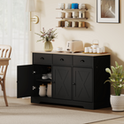 HOMCOM 46.5" Farmhouse Sideboard Buffet Cabinet with Barn Doors & Drawers - Black-Wide tabletop shows your favorite decorations