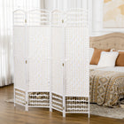 HOMCOM 4 Panel Wave Fiber Freestanding Room Divider for Home Office - White-It features a diamond woven fibre design paper panel in a natural tone
