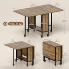 HOMCOM 51" Mobile Wheel Drop Leaf Folding Dining Table with Storage Shelf for 6 - Brown Wood Grain-Particleboard frame with a country-style black metal finish