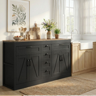 HOMCOM 55" Farmhouse Sideboard Buffet Cabinet with Barn Doors & Drawers - Black-A robust tabletop supports up to 110 lbs, suitable for appliances or decor