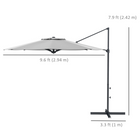 Outsunny Cantilever Patio Umbrella with 360° Rotation and Crank - 10' - Grey-A vented canopy on eight metal ribs helps it stay stable against the wind