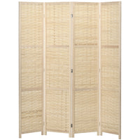 HOMCOM 4-Panel Bamboo Wave Freestanding Room Divider for Indoor Bedroom Office - Natural Wood-Great for creating a personal space or dividing up large rooms
