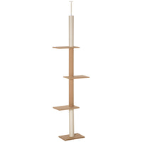 PawHut 100" Floor-To-Ceiling Cat Tree with 3 Perches - Brown-Four platforms give your cat the freedom to climb, rest and play 
