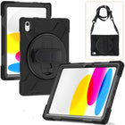 Bulk Packaging Heavy Duty Case with Kickstand Built-in Screen Protector for iPad 10.9" 2022 10th Gen - Black-Attach the shoulder strap to any two holes of the case, allows you to display your iPad behind one car head rest for personal viewing or between two seats for shared viewing