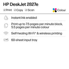 HP DeskJet 2827e All-in-One Printer with 3 Free Months of Instant Ink-High-quality results: Rely on vibrant colour prints and 
sharp black text for all your projects.