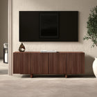 Hudson&Canal Harold Rectangular Fluted TV Stand for TV's up to 75" - Satin Walnut-Constructed of sturdy MDF and PVC materials in a handcrafted satin walnut finish