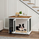 PawHut 39" Dog Crate End Table with Blackboard - White-Three doors offer versatile access and placement options 