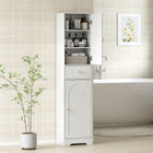 HOMCOM Tall Slim Bathroom Storage Cabinet with Doors - White Wood Grain-Adjustable shelf offers flexible storage for bottles, towels, and more