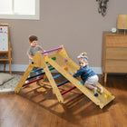 Qaba 3 in 1 Pikler Triangle Set with Ramp - Multicoloured-Constructed from pinewood multilayer board with a smooth surface for safety 