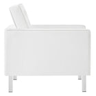 Modway Loft Tufted Vegan Leather Armchair - Silver White-Dense Foam Padding
