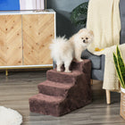 PawHut 4-Step Pet Stairs - Brown-Removable cover for easy washing by hand or machine 