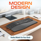 Delton KB250 Wireless Ergonomic Keyboard - Black-Comes equipped with a plush, pillowed wrist rest that improves typing posture and provides cozy support during extended use