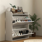 HOMCOM Narrow Shoe Cabinet with 2 Flip Drawers - White Oak-Narrow design fits well in small entryways for space-saving
