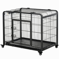 PawHut 37" Folding Heavy Duty Dog Crate - Grey-Wire and frame are made of sturdy metal for daily use<br> 