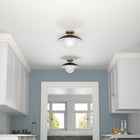 Hudson&Canal Alvia 14.5" Wide Semi Flush Mount with Metal/Glass Shade - Matte Black/Brass/White-Rated for one 60W incandescent bulb - 9W LED bulb, 13W fluorescent (CFL) bulb, or 9W self-ballasted LED bulb, E26-base bulb, Bulb not included
