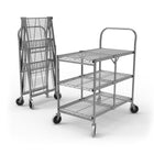 Luxor Collapsible Steel Wire 3-Shelf Cart - Silver-Ideal for industrial or commercial use