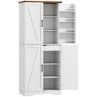 HOMCOM 72" H Farmhouse Kitchen Pantry Cabinet - White-Two cabinets, eight door shelves and a drawer offer ample storage space 