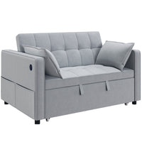 HOMCOM Pull Out Sleeper Sofa Bed with USB Charging and Adjustable Backrest - Light Grey-3-in-1 design transforms from sofa to bed or recliner, with two pillows for added comfort