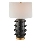 Hudson&Canal Farrington 26" Tall Ceramic Table Lamp with Fabric Shade - Matte Black/White-Paired with a white drum fabric shade