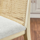 Modway Monarch Wood and Rattan Bar Stool - Antique White Natural Heathered Weave Ivory-Fabric Upholstered Seat