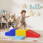 Qaba Soft Play Foam Climbing and Crawling 4-Piece Play Set - Multicolour-Soft PU leather for handy cleaning 