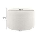 Modway Callum Large 23" Round Woven Heathered Fabric Upholstered Ottoman - Heathered Weave/Ivory-Dense Foam Padding