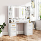 HOMCOM Makeup Vanity Desk with Mirror and Lights - 43.3" L x 15.7" W x 55.1" H - White-Sustainable, big copper-free mirror supports a distortion-free reflection 