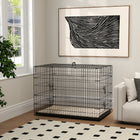 PawHut 41" L Folding Metal Dog Kennel with 2 Doors, Tray and Cushion - Black-Strong metal frame for stability 
