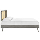 Modway Kelsea Cane and Wood Full Platform Bed with Splayed Legs - Grey-Rubberwood Legs