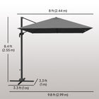 Outsunny 8' UPF50+ Cantilever Patio Umbrella with 360° Rotation, Cross Base, Crank and Tilt - Dark Grey-5-level adjustable canopy lets you set the great shade angle for your patio umbrella  