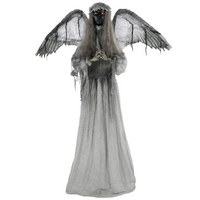 HOMCOM 5.3' Animated Standing Crying Angel with Sound Touch Activation - Dark Grey-Features a freestanding crying angel for a dramatic Halloween display 