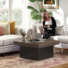 HOMCOM Square Coffee Table with LED Lights - Walnut-Walnut-finish top paired with a black base, enhancing the style of your home