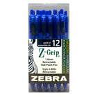 Zebra Z-Grip Retractable Ball Point Pens - 1.0mm - Blue - 12 Pack-Blue Ball Point Pens