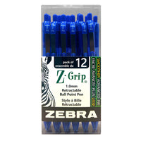 Zebra Z-Grip Retractable Ball Point Pens - 1.0mm - Blue - 12 Pack-Blue Ball Point Pens