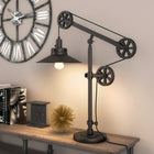Hudson&Canal Descartes 29" Tall Wide Brim/Pulley System Table Lamp with Metal Shade - Blackened Bronze/Blackened Bronze-Includes a 6 ft. cord with rotary socket switch