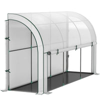 Outsunny Walk-in Wall Lean-to Greenhouse with Weed Barrier - 10' x 3' x 5' - White- Lean-to-wall design increases space utilisation and reduces wind impact
 