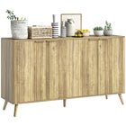 HOMCOM 55.1" L Fluted Sideboard Buffet Cabinet with Storage - Oak-Countertop displays vases and artworks beautifully