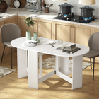 HOMCOM Oval Drop Leaf Space-Saving Folding Dining Table for 4-6 - Distressed White-Large tabletop provide enough space for up to six people