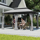 Outsunny 10 ft L x 13 ft L Double Roof Patio Gazebo with Curtains - Dark Grey-Six metal columns ensure durability and longevity